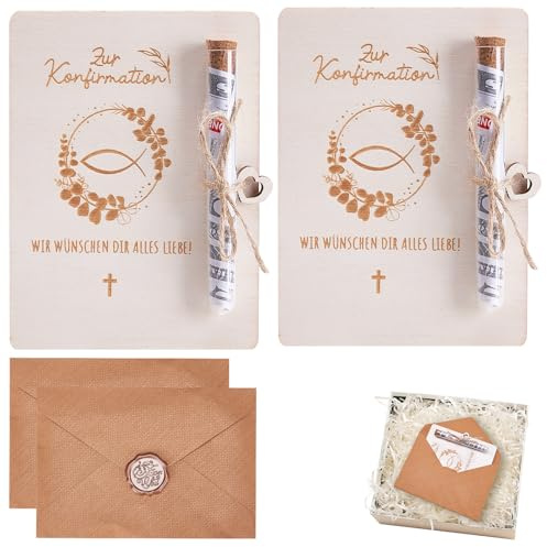 2 pièces Cadeau de confirmation, emballage cadeau en espèces pour confirmation, emballage cadeau en espèces en bois avec tubes à essai et enveloppes, cadeaux en espèces pour filles et garçons