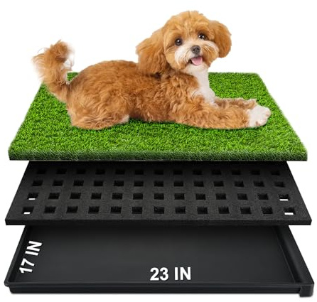 Dog Grass Pad with Tray, 23''X17'' Small Artificial Turf Grass Potty, Reusable Puppy Pee Pads for Dogs, Portable Dog Litter Box for Indoor/Outdoor Potty Training Toilet