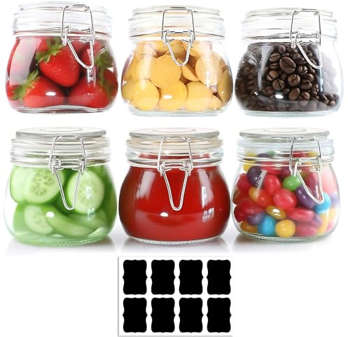 KITDAHOM 6er Set Einmachgläser mit Bügelverschluss - Bügelgläser - Drahtbügelgläser, 500ml, aus Hochweißem Glasmaterial, mit Etikettenpapier, Verwendbar als Einmach-, Fermentations- und Vorratsgläser