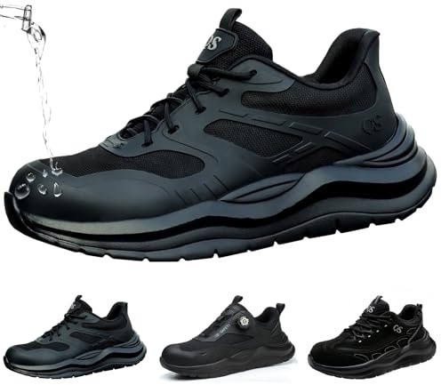 ZEPYFXIT Zapatos de Seguridad Hombre y Mujer Cómodos y Ligeros para Invierno Botas de Trabajo Impermeables con Punta Acero Antideslizante Zapatillas Seguridad Color Negro Talla 44 EU