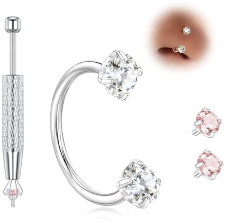 DAI JY Titanium Horseshoe Nose Ring 20g 18g Gold Silver Double Gem Nose Rings Studs for Women Septum Rings 7mm 8mm Hypoallergenic Hoop Earrings Cartilage Helix Nostril Piercing Jewelry