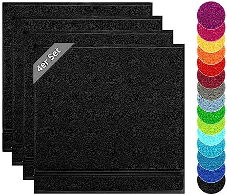 Lashuma 4er Set Frottee Geschirrtücher 50x50 cm, Linz Baumwoll Küchenhandtücher Schwarz