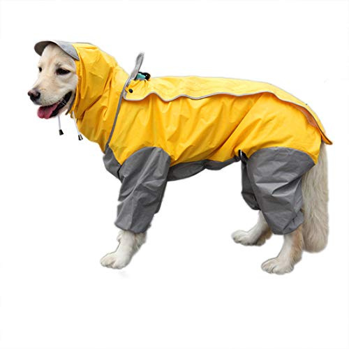 Impermeabile per Cani Cappotto Antipioggia Patchwork a 4 Gambe Giacca con Cappuccio Rimovibile, per Cane di Taglia Piccolo Media e Grande Poncho Animali (20#, giallo)