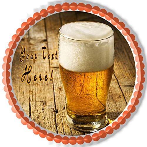 Glass of Beer on Wooden Table - Edible Cake Topper - 6 round