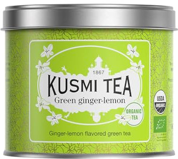 Kusmi Tea - Thé Vert Gingembre Citron Bio - Mélange Biologique de Thé Vert au Gingembre et au Citron - À Déguster Chaud ou en Thé Glacé - Boîte Thé Métal 100g - Quantité pour environ 50 Tasses