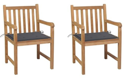 vidaXL Trädgårdsstolar med antracita dynor 2 st massiv teak