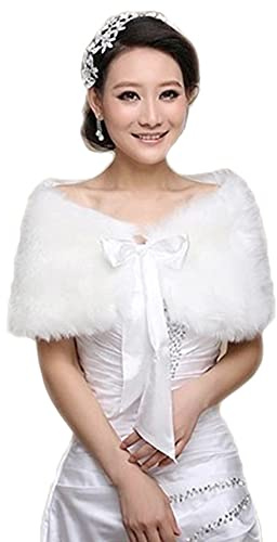 ITODA Faux Fur Wrap Shawl Women's Shrug Bridesmaid Wedding Bridal Tippet Cape Women Girls Bridal Stole for Winter Wedding Party Dress