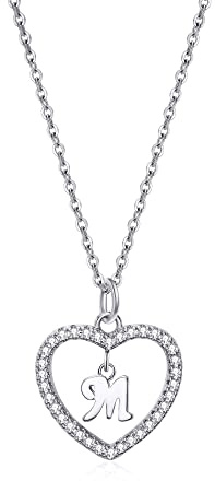 ZYAWP Heart Initial Necklace for Women Personalised Silver Necklace Letter M Name Pendant a Necklaces CZ Jewelry Message Card Gifts for Girls