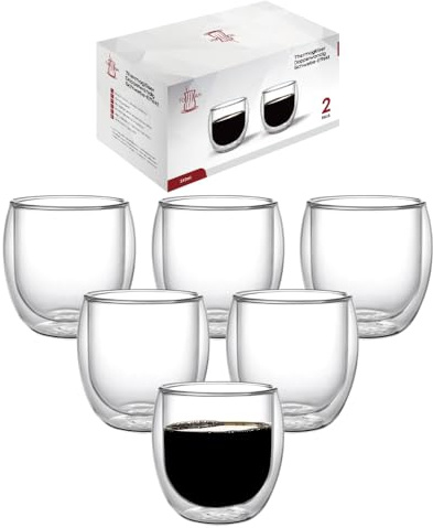 Kadum Set di 6 bicchieri da caffè a doppia parete, 310 ml, set di tazze termiche, a doppia parete, per tè, caffè, caffè, caffè, tè, in confezione regalo, lavabile in lavastoviglie
