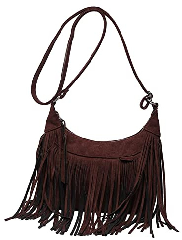 Femmes épaule Sac à Main Gland Sac à Main Frange rétro Style fourre-Tout Sac à Main Sangle réglable pour Le Travail, Marron