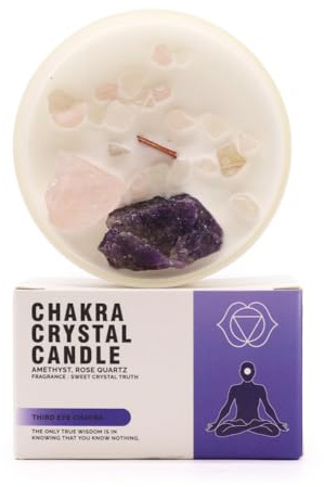 Ancient Wisdom Chakra-kristallljus – sojavax – 10 x 6 cm – 23 h brinnande (tredje ögat chakra)