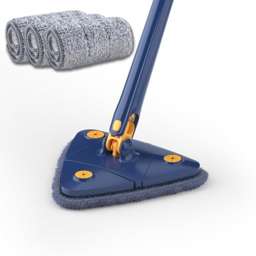 MYBAQ, Mocio piatto, mocio per pavimenti in legno, mocio piatto con strizzatore, mocio con 3 panni lavabili, strizzatura a mano, mocio triangolare che non ha bisogno di essere lavato a mano, adatto