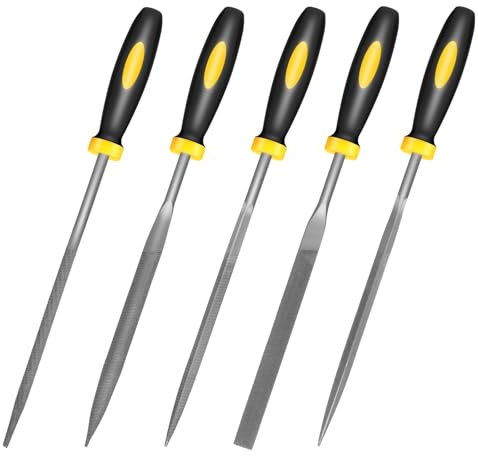 Uaorexplo Juego de limas de metal de mano pequeña, 5 unidades, limas de aguja de acero de aleación de resistencia, incluye limas redondas, bi, semicirculares, planas, cuadradas, triangulares.