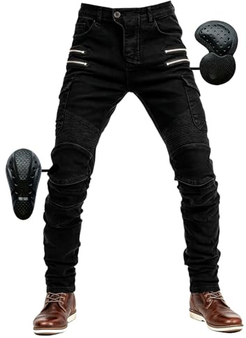 SHUOJIA Hombre Motocicleta Pantalones Jeans con Protección Motorcycle Biker Pant 4 X Equipo De Protección (Black-M)