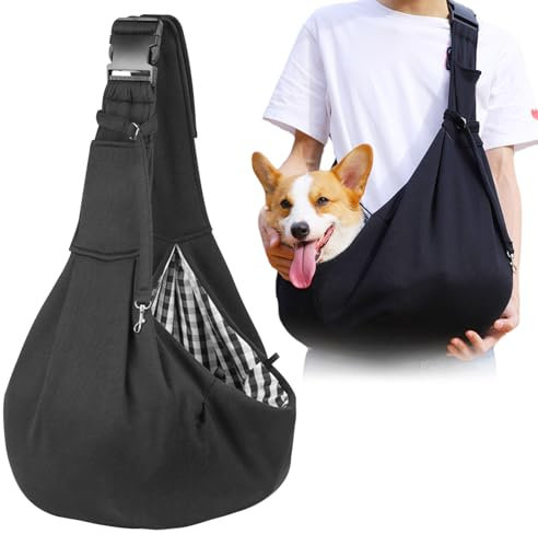 Hundetragetasche, Tragetuch Hund Verstellbar, Tragekraft bis 10kg – Angenehm, einstellbar, Verwendet für Outdoor-Aktivitäten mit Hunden und Katzen, Wochenendausflüge und Spaziergänge (schwarz)