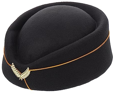Garneck Uniform Cosplay Hat Black Stewardess Cap for Costume Parties Aircraft Crew Band Performances and Decoration Elegant Pilot Hat for Men and Women