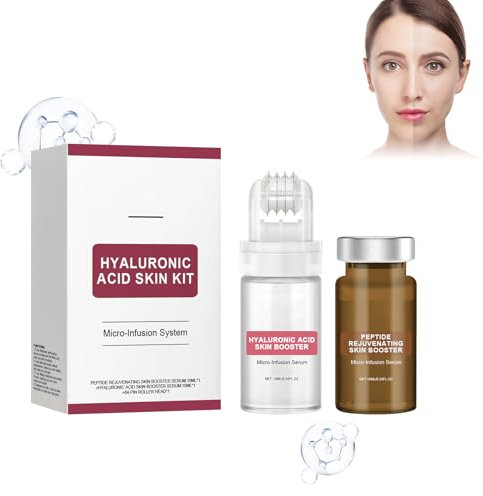 HASAIKA® sistema viso con siero, Sistema di micro infusione per labbra, Dermaroller Viso, Siero per il viso profondamente idratante per tutti i tipi di pelle