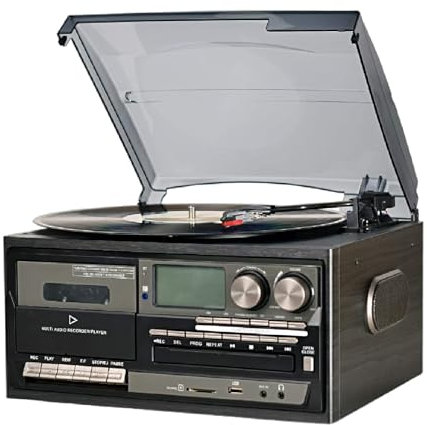 Retro Music Wireless Stereo -högtalare, CD -spelare, skivspelare, Radio, Bluetooth, fjärrkontroll, Stereo -högtalare (Black 220V)