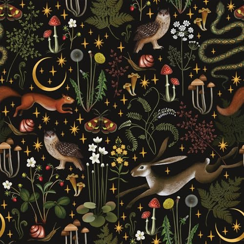 VEELIKE Svart djungel tapet skog mönstertapet fototapet blommor svart 44,5 cm × 300 cm självhäftande tapet sovrum djur svamp blomma tapet vintage tapeter vardagsrum mönster möbelfolie