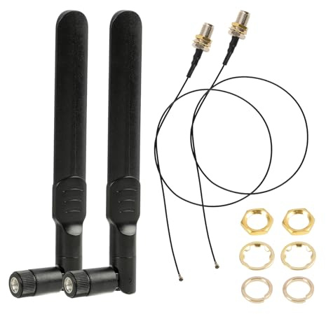 Antenna WiFi Dual Band 2,4GHz 5GHz 8dBi RP-SMA Maschio Omnidirezionale con Cavo Coassiale da 25cm per Schede di Rete M.2 NGFF Intel, Telecamere e Router WiFi - 2 Pacchi antenna sma