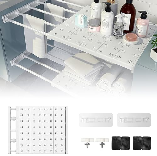 Chingcoo Verstellbare Regale für Schrank,42cm Weit,Verstellbare Länge 48-80 cm Lagerregal Regal Separator Abteil,Nagelfrei Teleskop Erweiterbares Einlegeböden für Kleiderschrank, Küche, Badezimmer