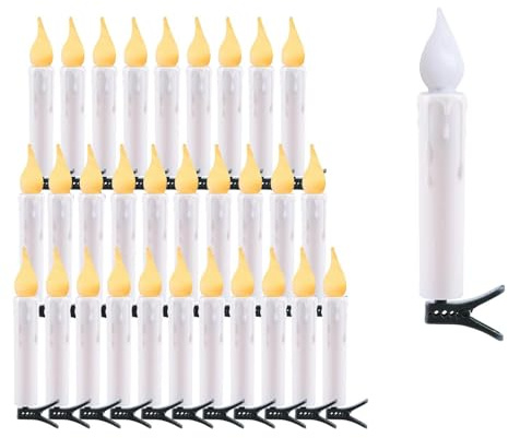 Calenxy 30 candele a LED per albero di Natale, candele con telecomando, candele per albero di Natale, con clip per albero di Natale, matrimonio, compleanno