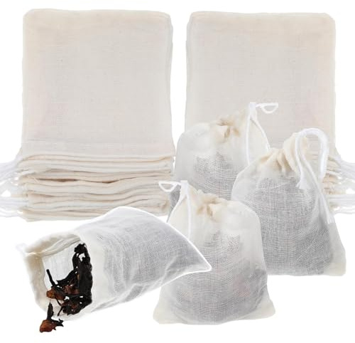 30 Pcs Cotton Muslin Drawstring Bags, Reusable Small Spice Bags, 8x10 cm Mesh Bag for Cooking, Soaking Medicinal Liquor, Tea and Coffee, Filter Spices Storage