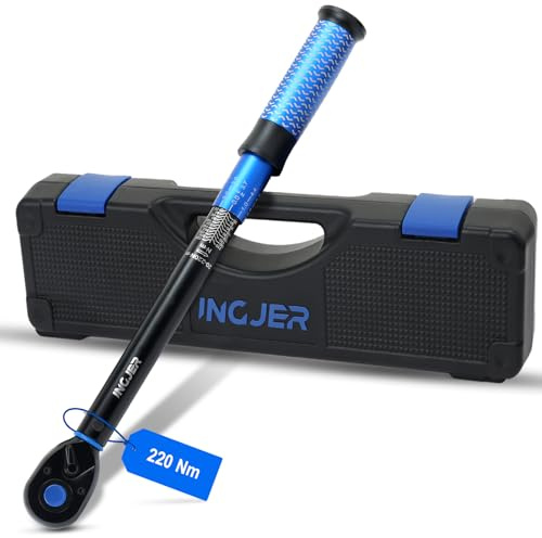 INGJER Upgrade Drehmomentschlüssel Auto 1/2 Zoll, 20-220 NM Einstellbar Drehmomentschlüssel Fahrrad, ±3% Fehlergenauigkeit, 72 Zähne Drehmoment-schlüssel für Auto, torque wrench Motorrad Reparatur