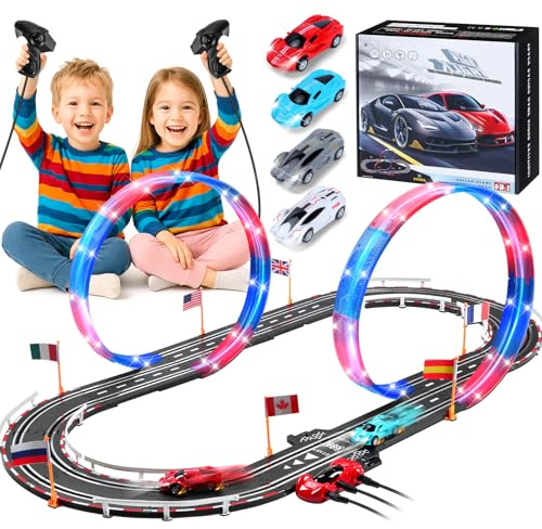 EFFILUMLUX Circuit Voiture Electrique Lumineuse 1:64 Piste - 4 LED Voitures