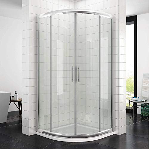 ELEGANT 800 x 800 mm Quadrant Shower Door 6mm Safety Glass Sliding Shower Enclosure with Stainless Steel Handle, Chrome