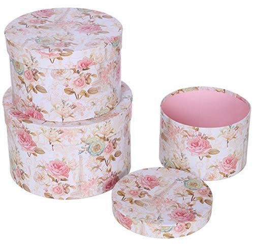 DFS Pink floral patterned Vintage Round Hat Circular Boxes Wedding S Storage Set of 3 878837