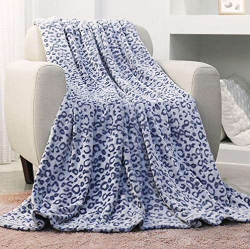 FY FIBER HOUSE coperte in pile di flanella, morbide coperte morbide e morbide, coperta per divano in microfibra leggera e accogliente/coperta per divano per adulti, 130x150cm, leopardo blu