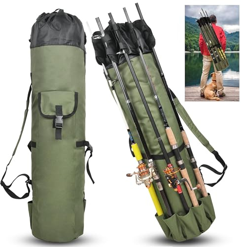 OROOTL Fishing Rod Bag Pole Case, Portable Large Capacity Fishing Pole Carrier Case Oxford Waterproof Fishing Rod Organizer Travel Bag Fishing Gift for Men