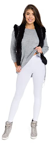 SOFTSAIL Leggings d'hiver pour Femme Taille Haute Décontracté Legging De Coton Long Chaud Femmes Polaire Elastique Collant Relaxation Pantalon Blanc 42