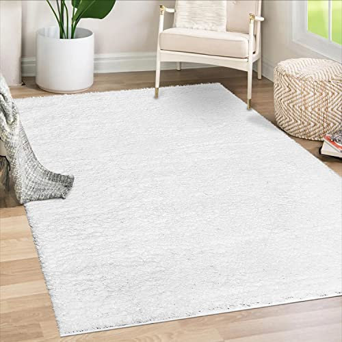 payé Teppich Läufer Hochflor Shaggy - 60x110cm Läufer - Weiß Einfarbig Wohnzimmer Uni Flauschig Modern Boho Deko Teppiche Weich Schlafzimmer