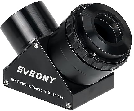 Svbony SV223 Miroir Diagonal, 2 90° Diagonale de Etoile avec 1.25 Adaptateur et Fibre de Carbone, Miroir Zénith à 99% de Réflexion pour Observation Planétaire du Ciel Profond