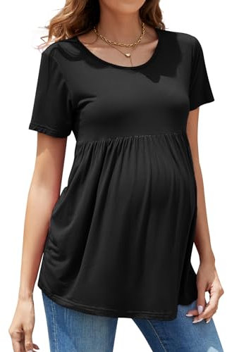 Brynmama Peplum moderskap topp volang graviditetströja sommar, Svart, XXL