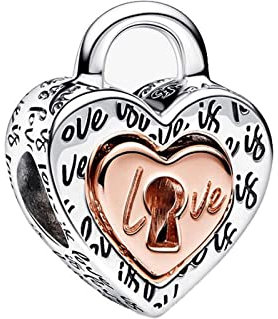 Amuefer Coeur Cadenas Bicolore Charms pour Bracelets et Colliers Argent Sterling Charme Saint Valentin Noël Bijoux Cadeaux pour Femme Fille Petite-fille Maman