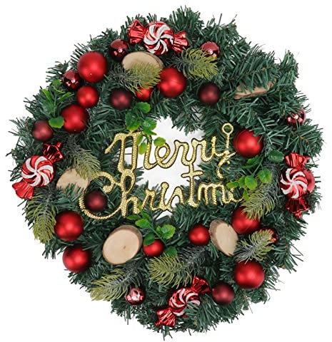 Alvinlite Weihnachtskränze, Tannennadel, Rote Süßigkeiten, Weihnachts-Türkranz, Festival, Haustür, Hängende Girlande Für Heimdekoration, 40 X 40 cm, Weihnachts-Tannenzapfen-Kranz