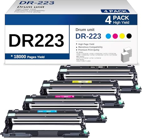 DR223CL Lot de 4 Tambours de Rechange pour Brother DR223CL DR-223CL DR223 Compatible avec Brother MFC-L3770CDW MFC-L3750CDW HL-L3270CDW HL-L3290CDW HL-L3230CDW (Noir, Cyan, Magenta, Jaune)