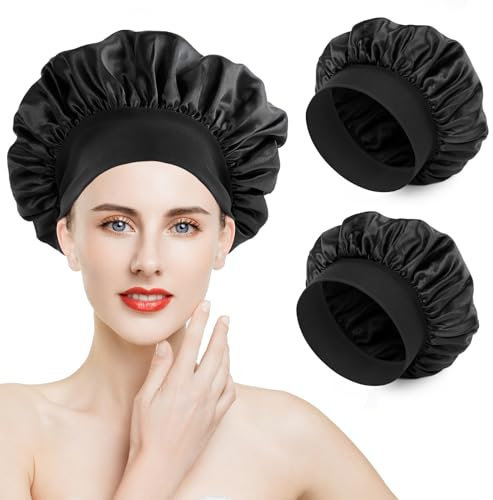 Romon Cuffia Capelli Notte, Cuffia Capelli Ricci per Dormire Morbida e Confortevole in Raso, Nera