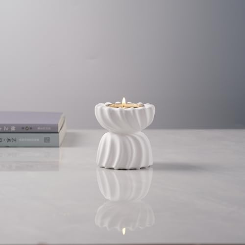 ICNBUYS Soporte para Velas Twizzle Twist, Portavelas Decorativo para tealight, Elegante Escultura en Espiral, Adorno para el hogar, Regalo de inauguración de casa, Portavelas Cemento Altura 7,6 cm