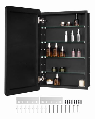 VEVOR Armoire à Pharmacie, 508 x 762 mm, Placard de Rangement de Salle de Bain pour médicaments, avec Miroir, Cadre en Aluminium et étagères réglables à 4 Couches, Installation encastrée et Murale