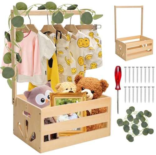 Yuragim Geschenkkorb Baby Holz Babyparty Schrank mit Griff und Girlande, Personalisierte Geschenke Baby Shower Geschenk, Babykisten Schrank für Neugeborene Babyparty neue Eltern Puppen und Haustier