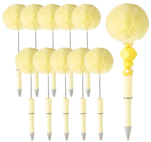 Boutigem 10 bolígrafos de felpa con pompón de felpa, bolígrafos de cuentas de plástico esponjoso, para suministros de oficina escolar, bricolaje, bolígrafo personalizado para estudiantes, decoración