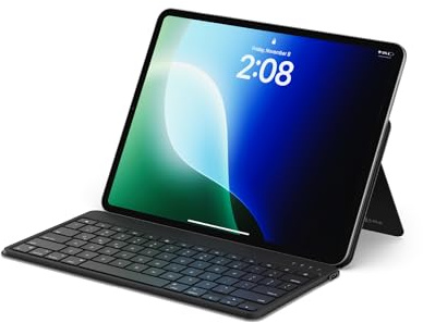 Satechi OntheGo Bluetooth Keyboard with Adjustable Stand, Connect up 3 Devices, USB C Rechargeable Battery, Compact and Portable Keyboard for iPad, Tablet – Black