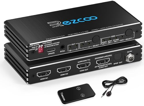 8K@60Hz 4K@120Hz HDMI 2.1 eARC Audio Extractor 2 in 1 Out HDMI Switch eARC 7.1Ch,ARC SPDIF 5.1Ch,VRR, ALLM, HDCP 2.3, HDR10, CEC compatibile con PS5, Xbox, AMD IR Remote Control EDID Management