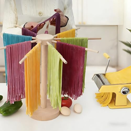 Gatphy Secador de pasta de madera, soporte plegable con 9 brazos (17 cm) y base de 45 cm de altura, plegable, hasta 4,5 kg, para secar pasta casera, espaguetis, pasta, ahorra espacio