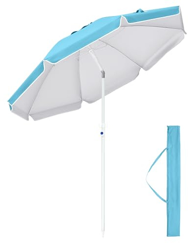 Palawano Sombrilla de Playa con Anclaje de Arena, Protección Solar UPF50+, Parasol Portátil con Inclinación Ajustable y Diseño Resistente al Viento para Playa, Piscina y Jardín (Azul claro, 1.6M)