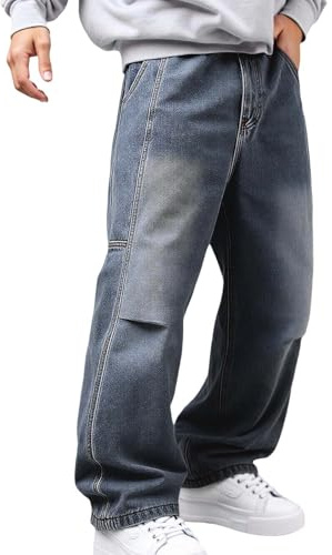 Genérico Y2K Vintage Jeans sueltos para hombre, pantalones de trabajo de mezclilla elásticos cómodos, botón de presión y cremallera con cremallera, bolsillo tradicional Jeans Hiphop Baggy Streetwear